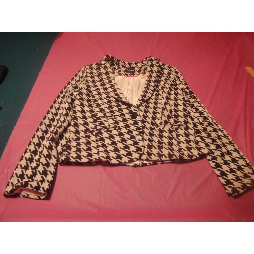 XOXO womens XL houndstooth black gray one‎ button blazer jacket
